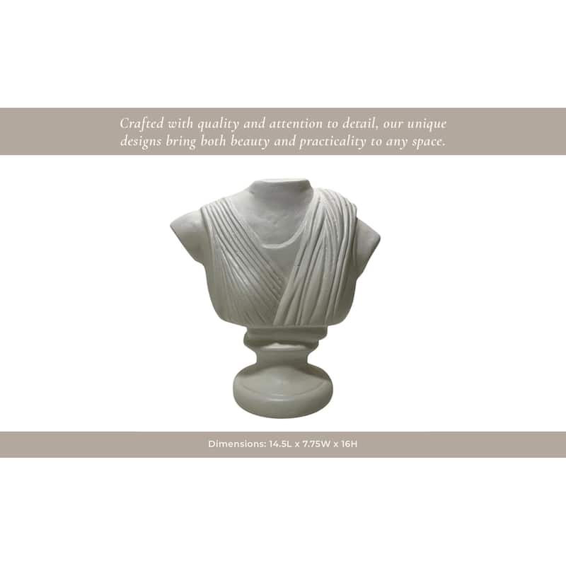Paper Wood Sculpture Bust Draped Classical Body Form - 16" Ivory - 14.5" x 7.75" x 16"