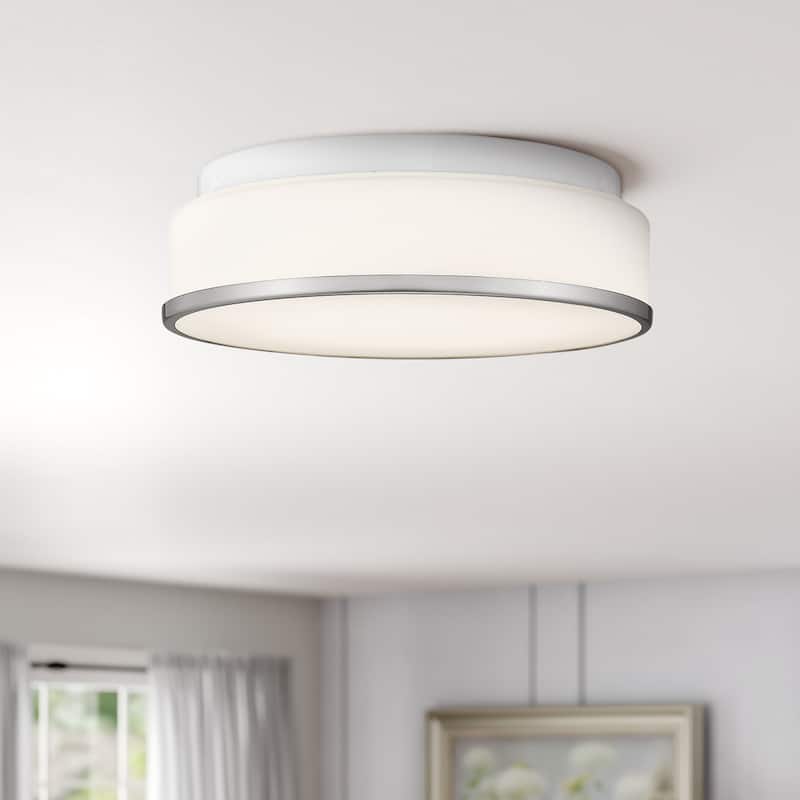 Flush Mount Ceiling Light with Frosted Glass Shade - N/A - Silver