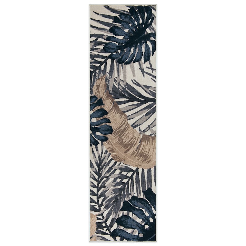 Contemporary Tropical Floral Leaves Non Slip Area Rug
