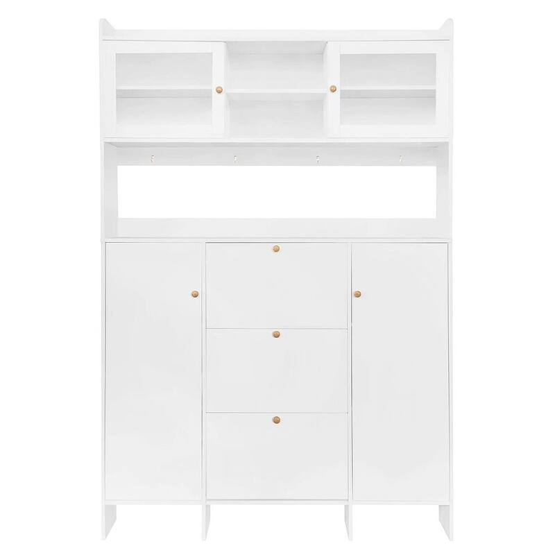 Hall Tree and Shoe Storage Bench with Flip Drawers and Doors
