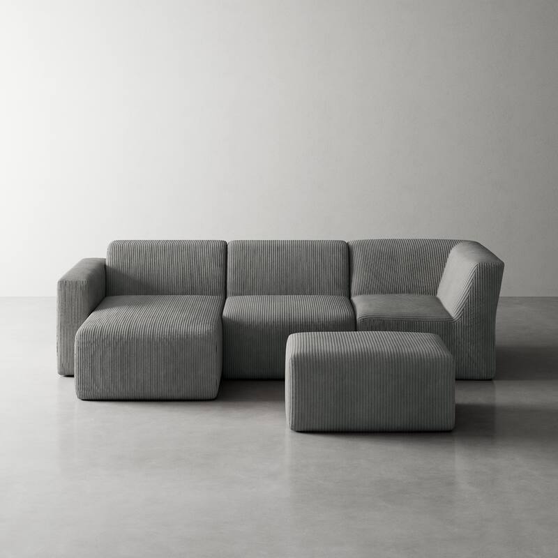 Modular Sectional Sofa 4-seater Oversized Chaise Lounge Couch for Living Room - GRAY/LEFT - Left Facing
