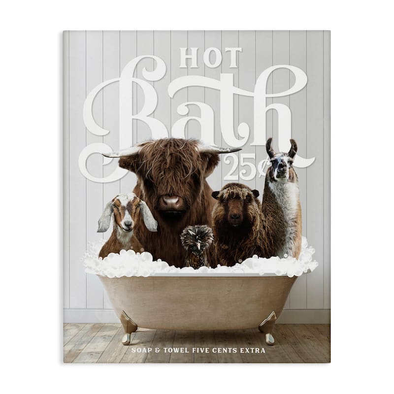 Stupell Farm Animals in Bath Canvas Wall Art Design by Lettered and Lined - 24 x 30