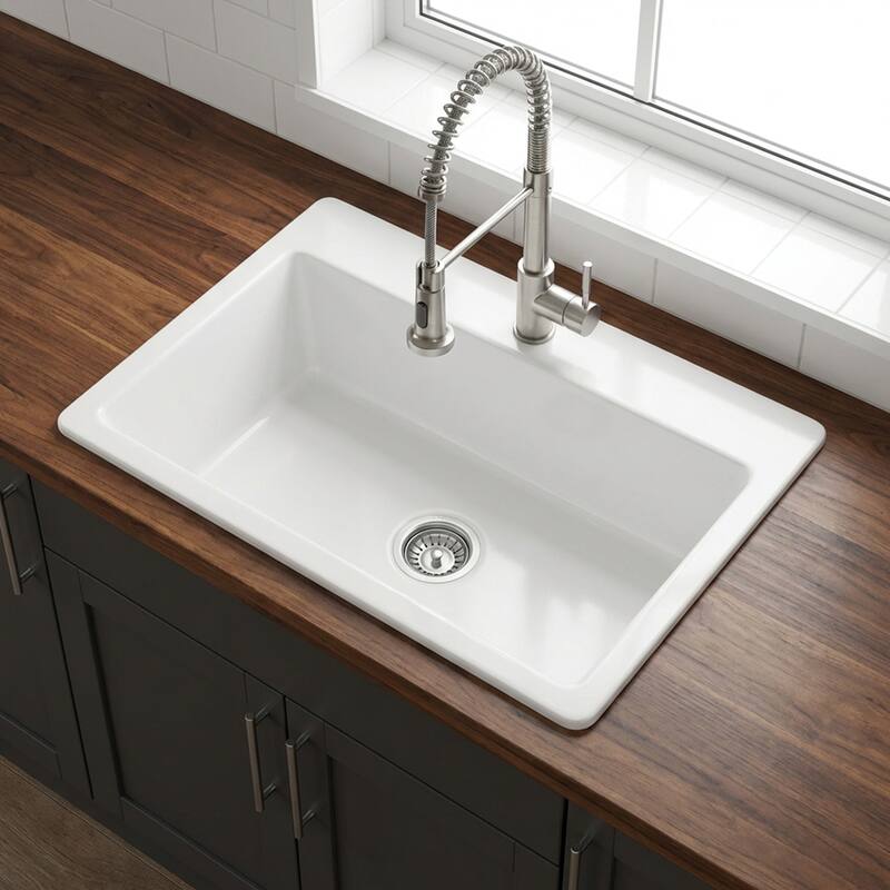 Jackson Crisp White Fireclay 33" Single Bowl Drop-In Kitchen Sink with 1 Hole