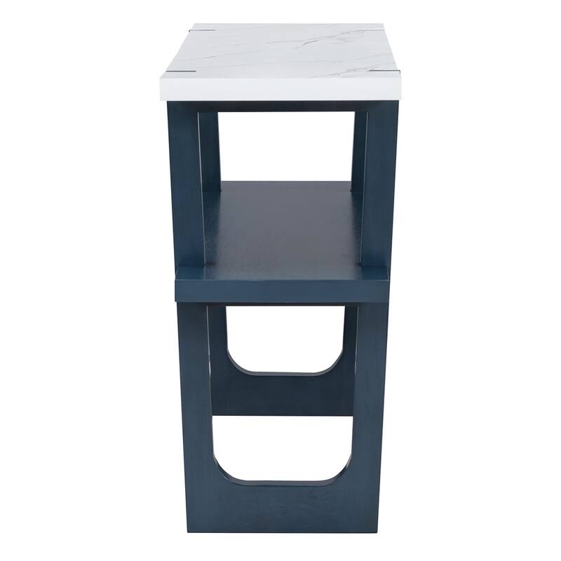 Retro Elegant Console Table with Marble-Effect Top & Versatile Storage