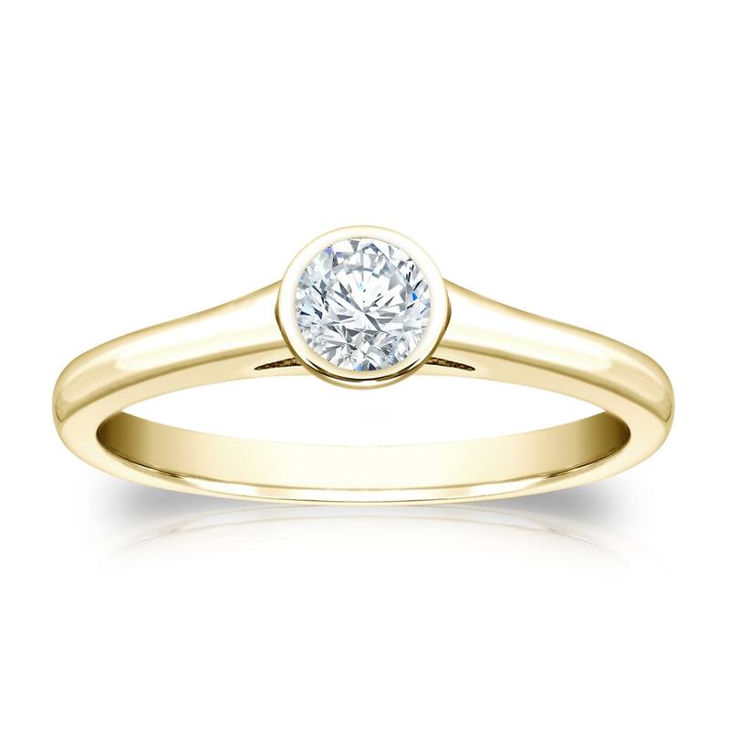 Auriya 18k Gold 1/4ctw Bezel Solitaire Diamond Engagement Ring - Yellow - 4