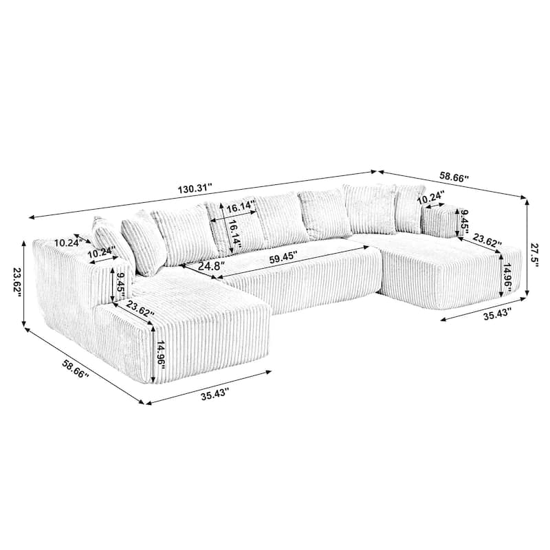 131'' Modular Sectional Couch, U-shaped sofa , Chaise Lounge, Striped fabric