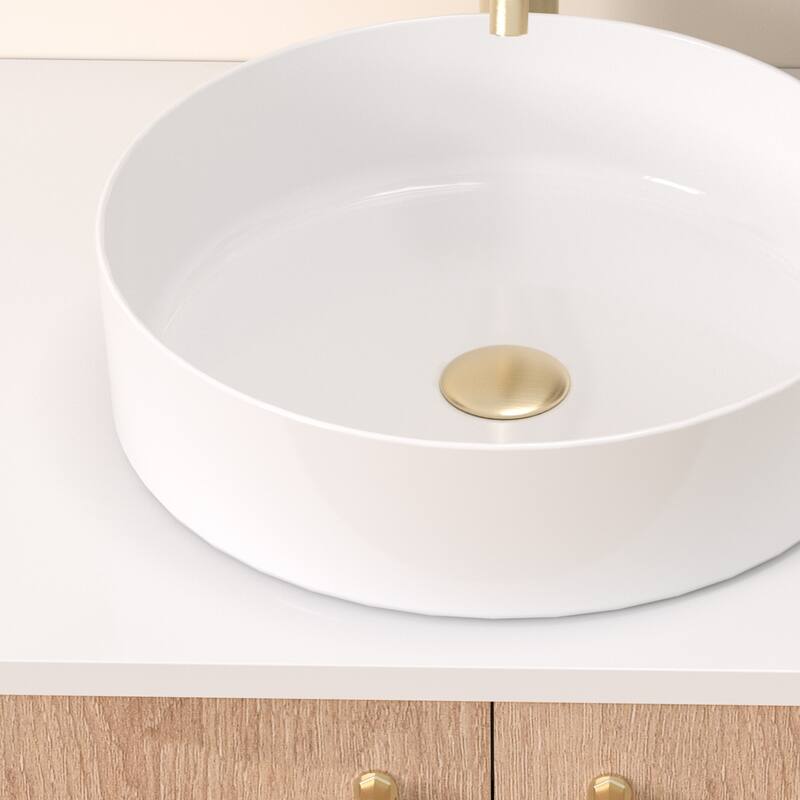 13.98" Modern Round Ceramic Vessel Sink – Countertop Bathroom Basin