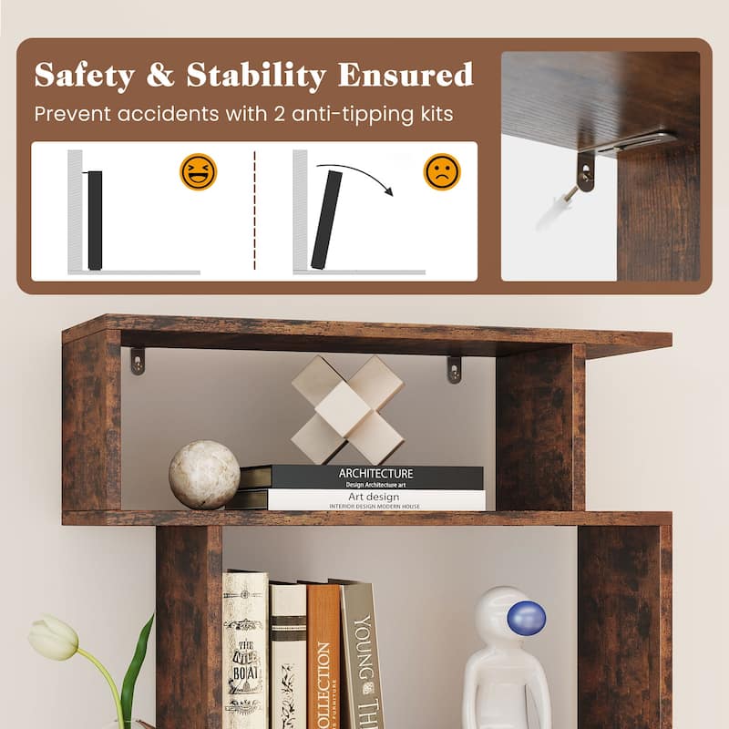 Gymax 2PCS 6-tier Storage Bookshelf Tall Display Shelf w/