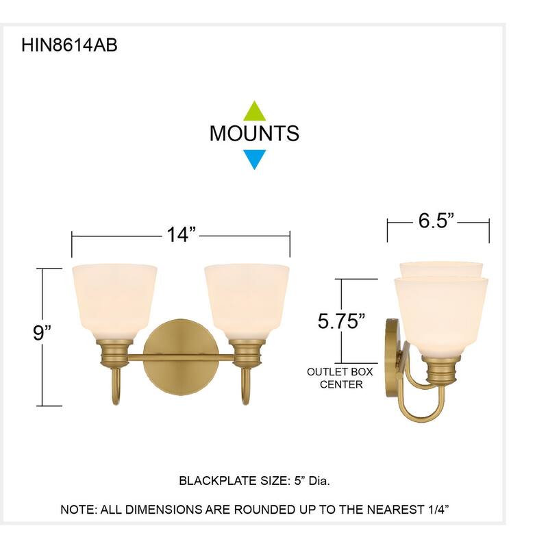 Hinton 2-Light Aged Brass Bath Light