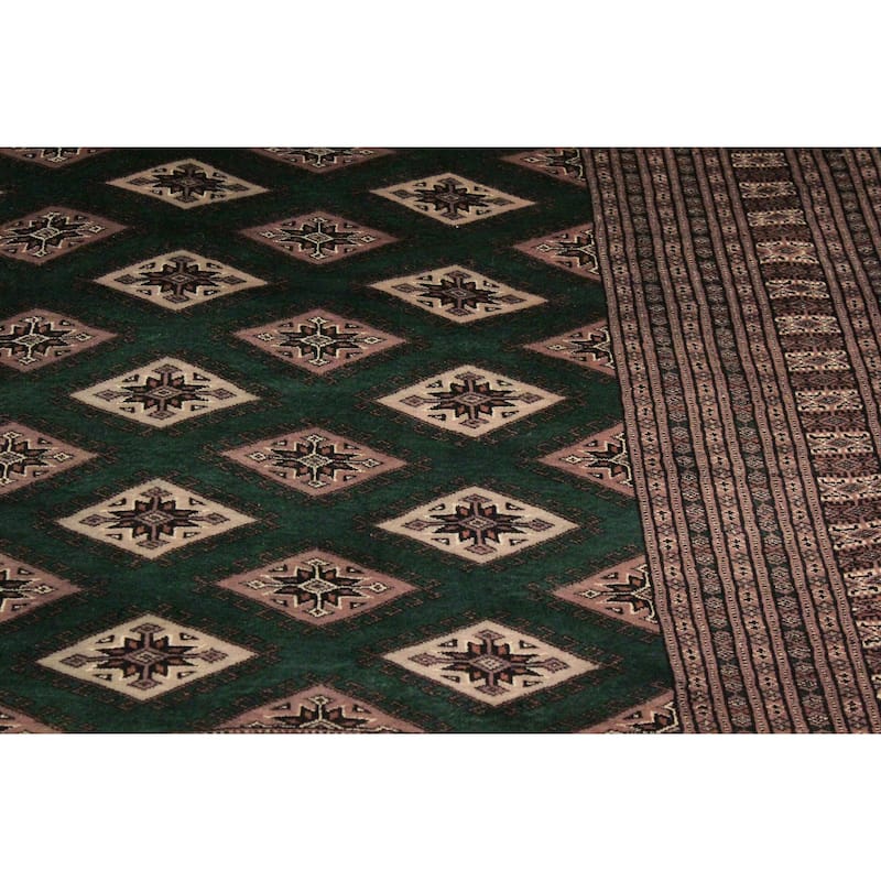 Tribal Bokhara Stein Green/Taupe Hand Knotted Wool Rug - 9'0'' x 11'8''