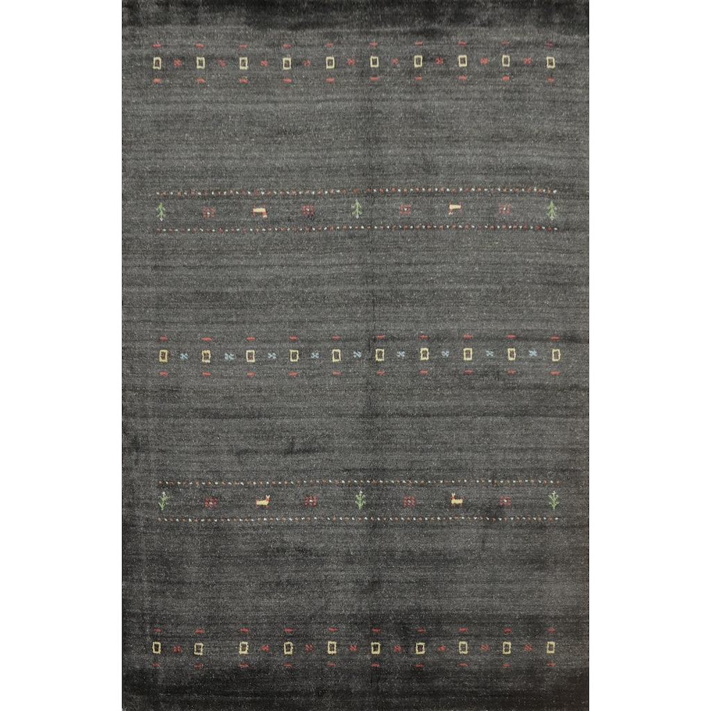 Hand Knotted Oriental 100% Wool Carpet Tribal Animal Pictorial Greys & Charcoal Gabbeh Area Rug - 8' 0'' X 5' 6''