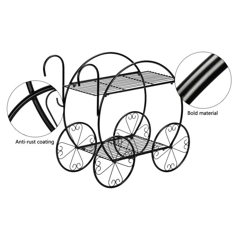 Cart Shape 2 Tier Plant Stand Shelf Black