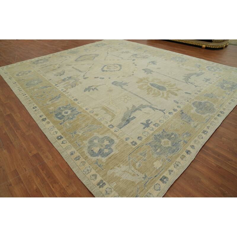 Vegetable Dye Wool Oushak Turkish Large Rug, Floral Geometric Carpet - 14' 3'' X 12' 2''