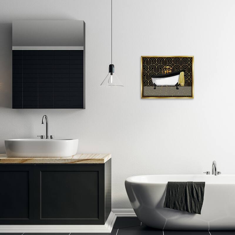 Stupell Bathroom in Deco Style Framed Floater Canvas Wall Art Design By Conrad Knutsen