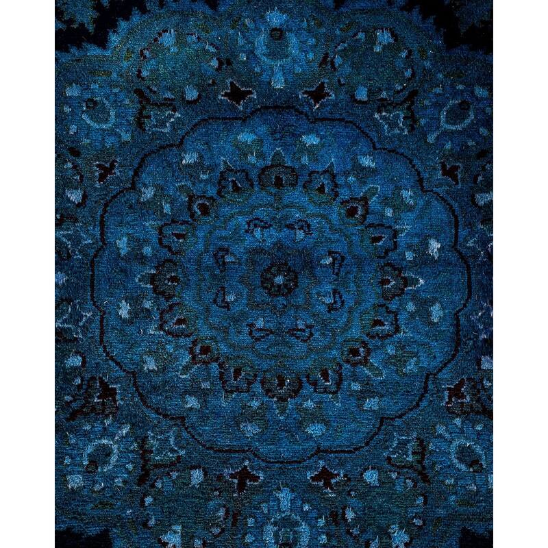 Overton Hand Knotted Wool Vintage Inspired Modern Contemporary Overdyed Blue Area Rug - 8' 1" x 10' 5"