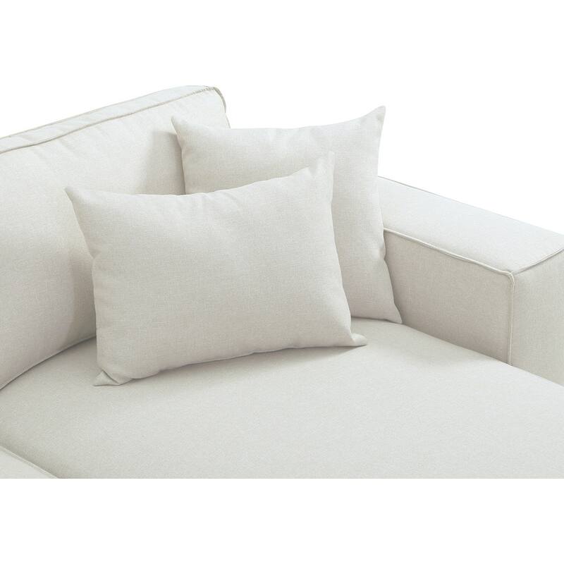 Harvey 104-inch Reversible Chaise Sectional Sofa, Beige Linen L-Shaped Couch, Modern European Low-Back Sofa with Accent Pillows