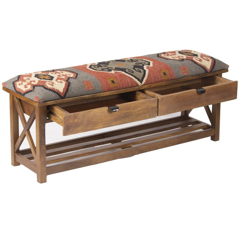 HERAT ORIENTAL Handmade Kilim Upholstered Storage Bench