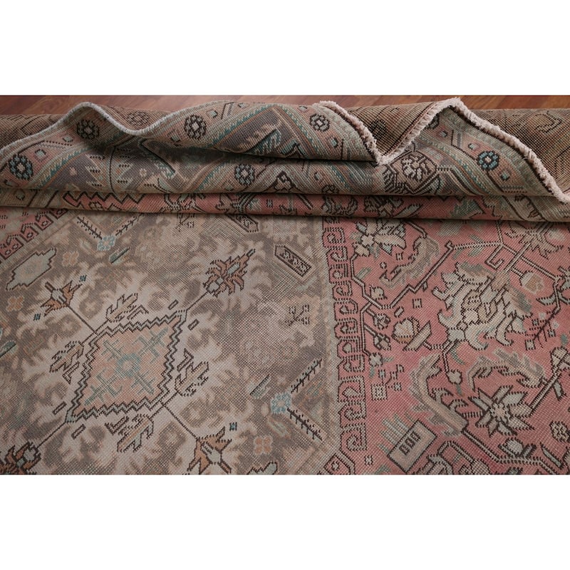 Pink Distressed Tabriz Vintage Persian Rug Hand-Knotted Wool Carpet - 8'0" x 10'11"