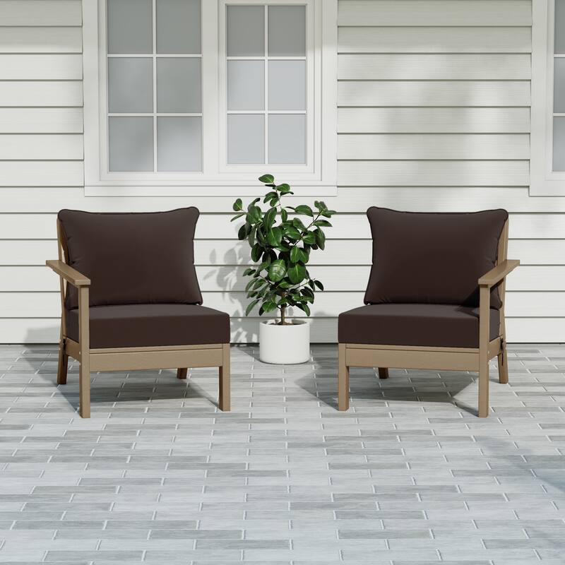 Polytrends Birchwood All Weather HDPE Outdoor Patio Deep Seating Weathered Wood Loveseat (2-Piece) - Weathered Wood/Brown