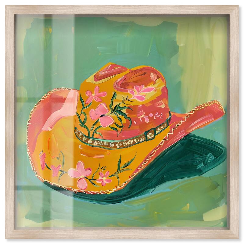 Wildflower Cowboy Hat Shadowbox by Art Remedy - Natural - 16" x 16"