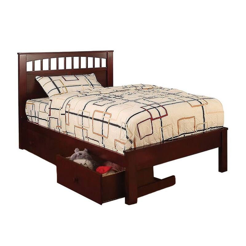 Resy Twin Size Bed, Slatted Headboard and Side Drawers, Cherry Brown