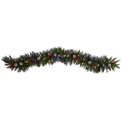 6' Snow Tipped Extra Wide Artificial Christmas Garland with Lights - Green - 72