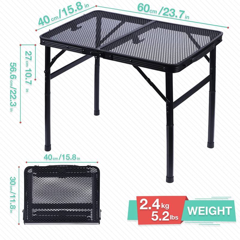 Folding Table Adjustable Height, Portable Camping Table with Mesh Bag Lightweight, Carry Handle for Outdoor, Beach, Picnic