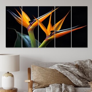Designart "Birds Of Paradise Flowers II" Floral Metal Wall Decor Set ...