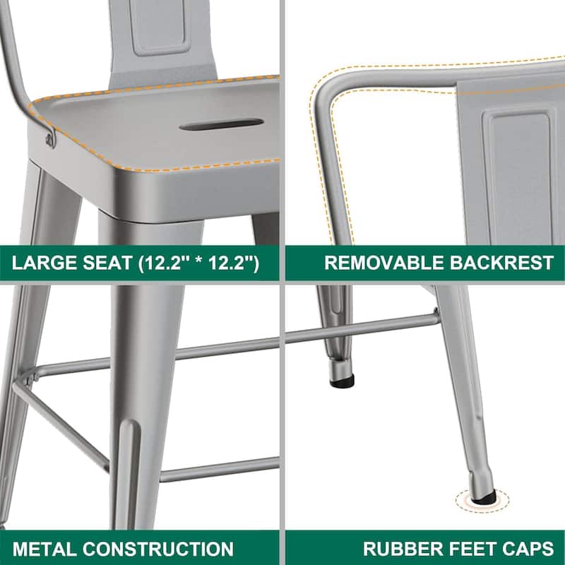 Metal Counter & Bar Stools Set of 4, 26" and 30" Seat Height Barstools with Metal Frame and Low Back for Kitchen lsland