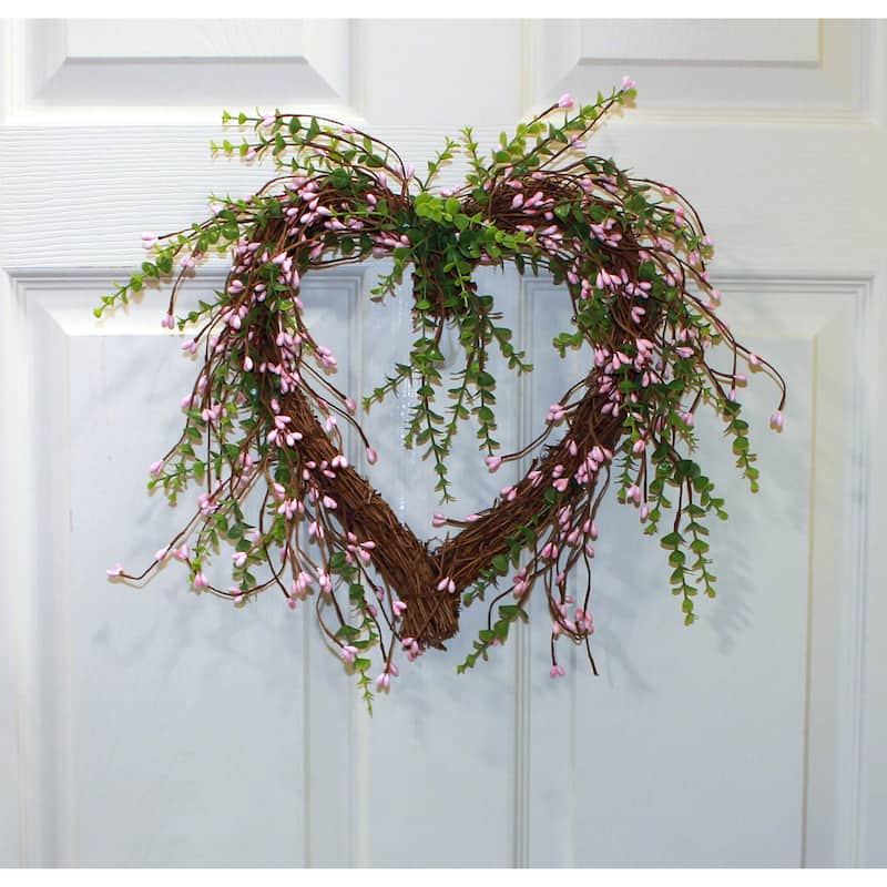 15" Pink Berry Heart Wreath