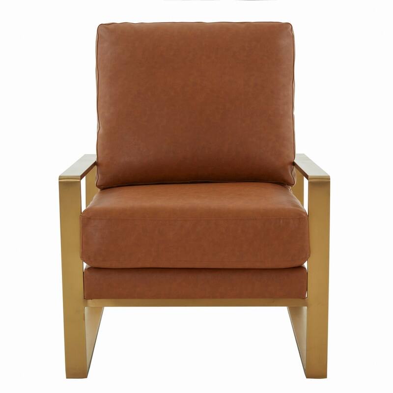 Jefferson Contemporary Leather Accent Armchair with Brushed Gold Base, Removable Cushions, and Durable Spring-Supported Seat