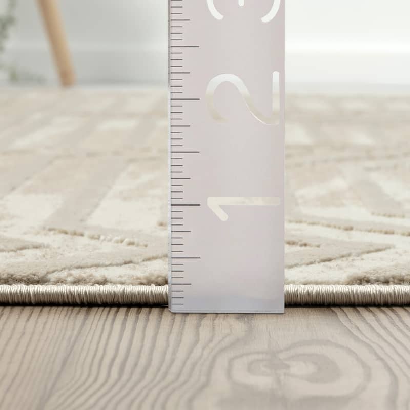 Abani Rugs TER140A Beige Horizontal Lines Geometric High Low Area Rug