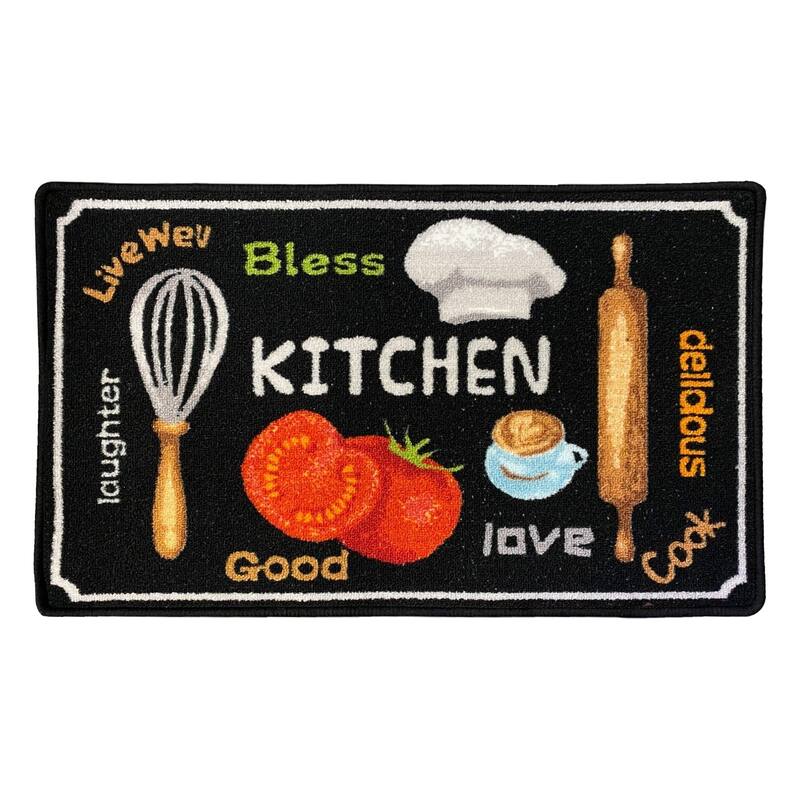Bless Culinary Theme Non-Slip Kitchen Mat, Black, 18x30 Inches - 18x30 Inches - 18x30 Inches