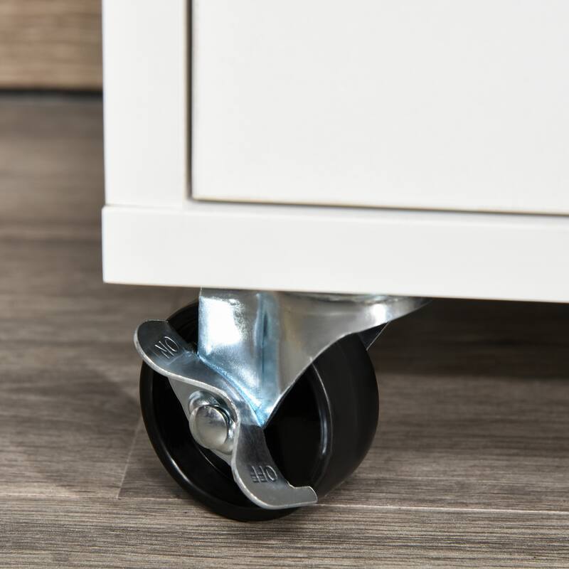 HOMCOM Printer Stand: Mobile Office Cabinet Organizer with Wheels and Drawer, White