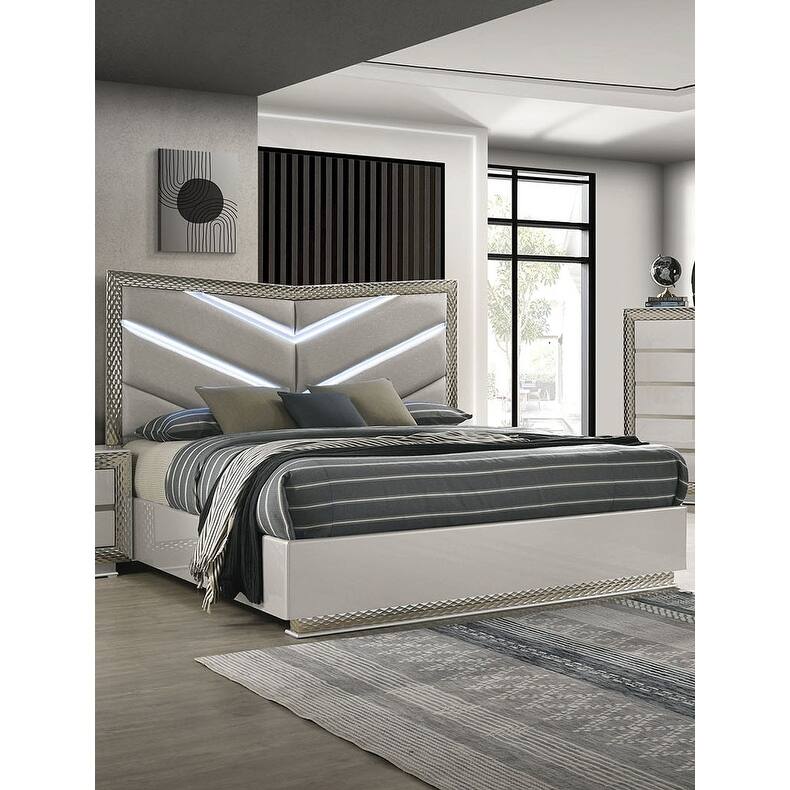 Glam 1-pc Gay Finish Platform LED Bed