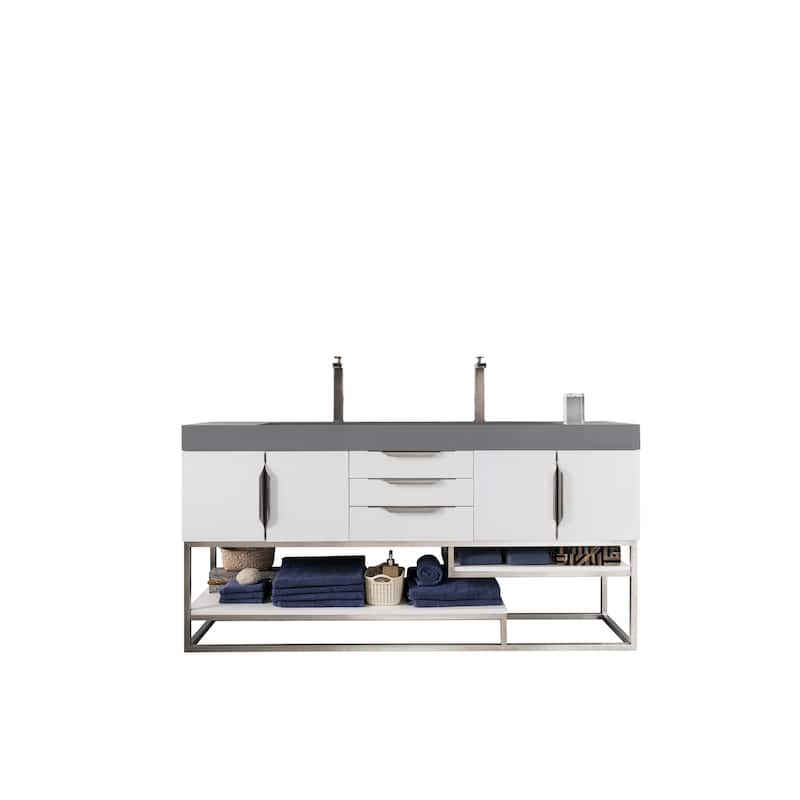 James Martin Vanities Columbia 72" Double Vanity, Glossy White with Brushed Nickel Hardware