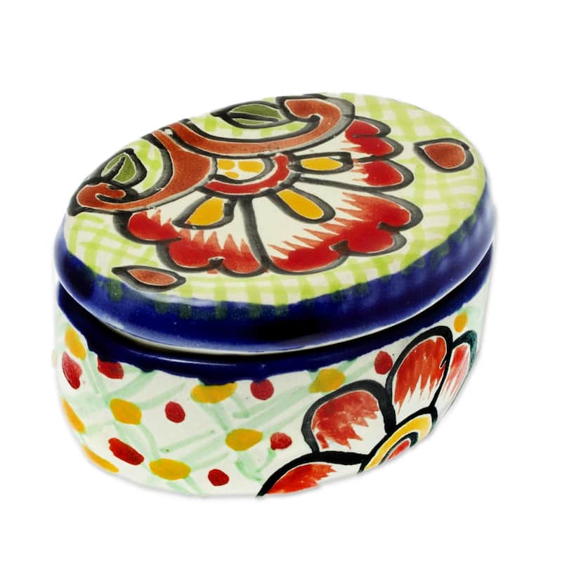 Novica Handmade Hidalgo Bouquet Ceramic Cotton Bud Jar - Multi