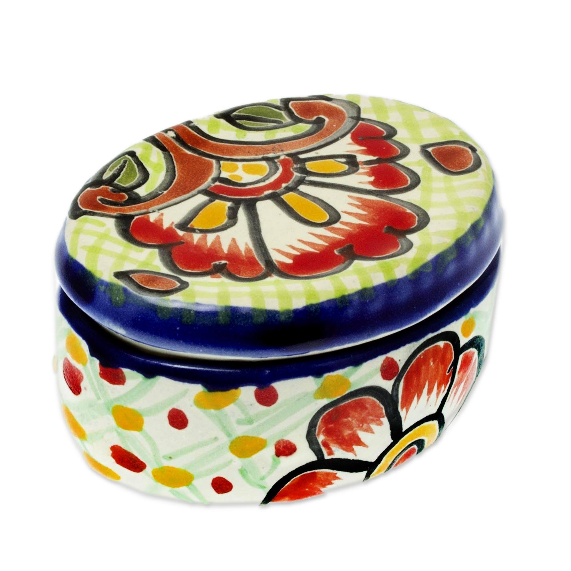 Novica Handmade Hidalgo Bouquet Ceramic Cotton Bud Jar Multi Bed