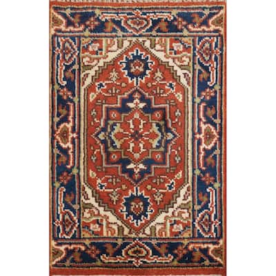 Hand Knotted Oriental 100% Wool Carpet Traditional Medallion Oranges & Rust Heriz (serapi) Area Rug - 3' 0'' X 2' 0''