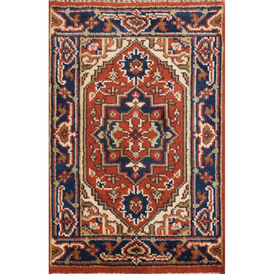 Hand Knotted Oriental 100% Wool Carpet Traditional Medallion Oranges & Rust Heriz (serapi) Area Rug - 3' 0'' X 2' 0''