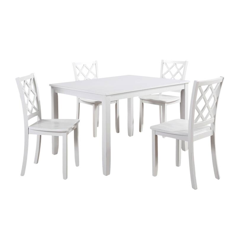 5 Piece Rectangular Wooden Dining Set with Diamond Chair Back - White