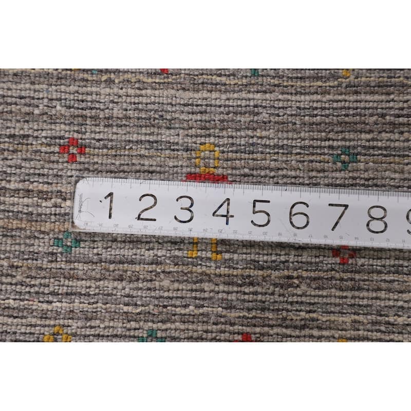 Earth Tone Striped Gabbeh Square Area Rug Hand-Knotted Wool Carpet - 8'0" X 7'10"