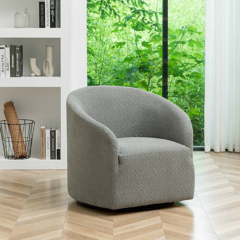 KINWELL 32"W Boucle Upholstered Swivel Barrel Accent Armchair