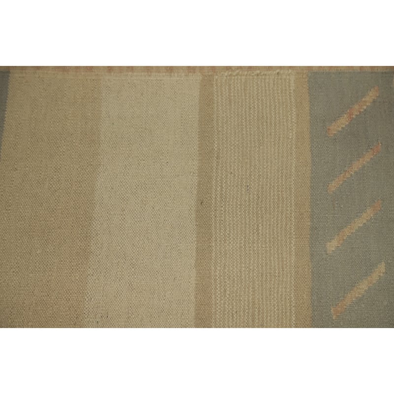 Hand Woven Oriental 100% Wool Carpet Southwestern Tribal Beige & Ivories Kilim Runner Rug - 11' 5'' X 2' 8''