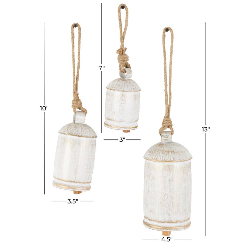Metal Tibetan Inspired Indoor Outdoor Decorative Cow Bells with Jute Hanging Rope (Set of 3) - Set of 3 - 10",8",6"H