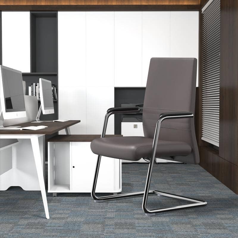 Aleen Leather Office Chair with Fixed Armrests, Upholstered, High Back, Iron Frame, and Easy Assembly for Home or Work Office