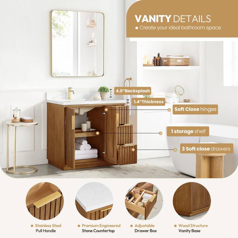 Bangkok Bath Vanity with White Grain Stone Top, no Mirror