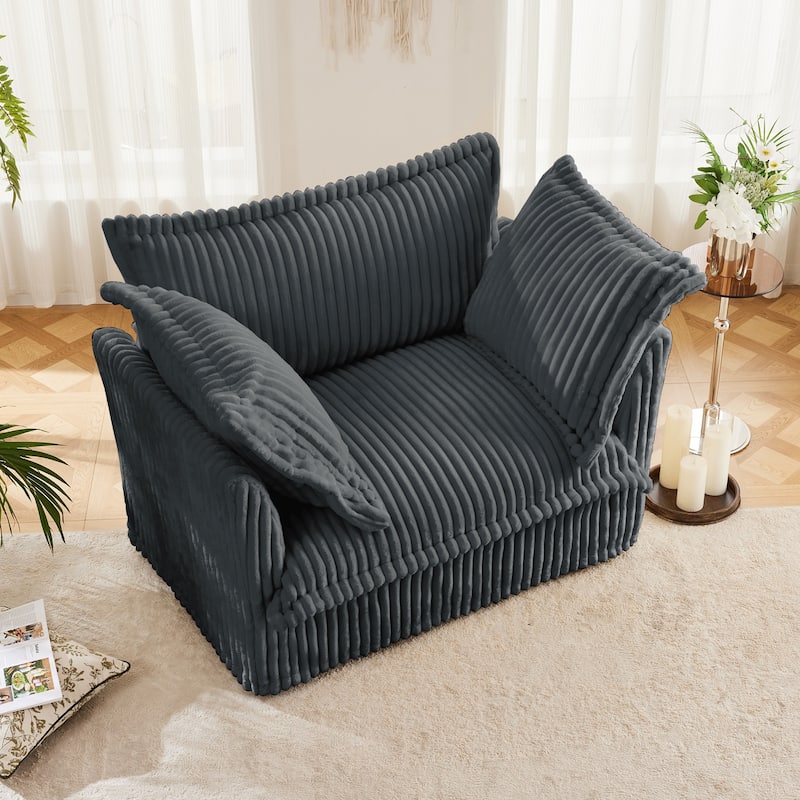 Corduroy Upholstered Armchair, Comfy Deep Seat Single Sofa Chair, Lazy Reading Chair with 2 Pillows & Thick Cushion