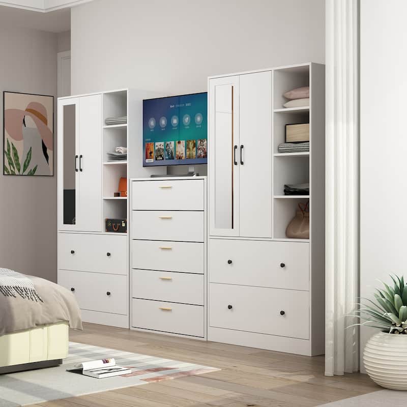Wardrobe Closet Armoire Mirror Scalable Hanging Rod Storage Dresser