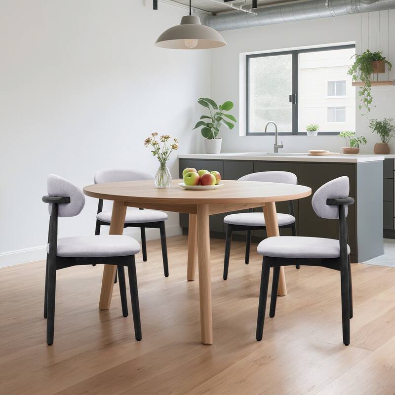 Cotton-Linen Fabric Upholstered Dining Chair with Black Solid Wood Legs, Armless Chair Set of 2 for Kitchen, Living
